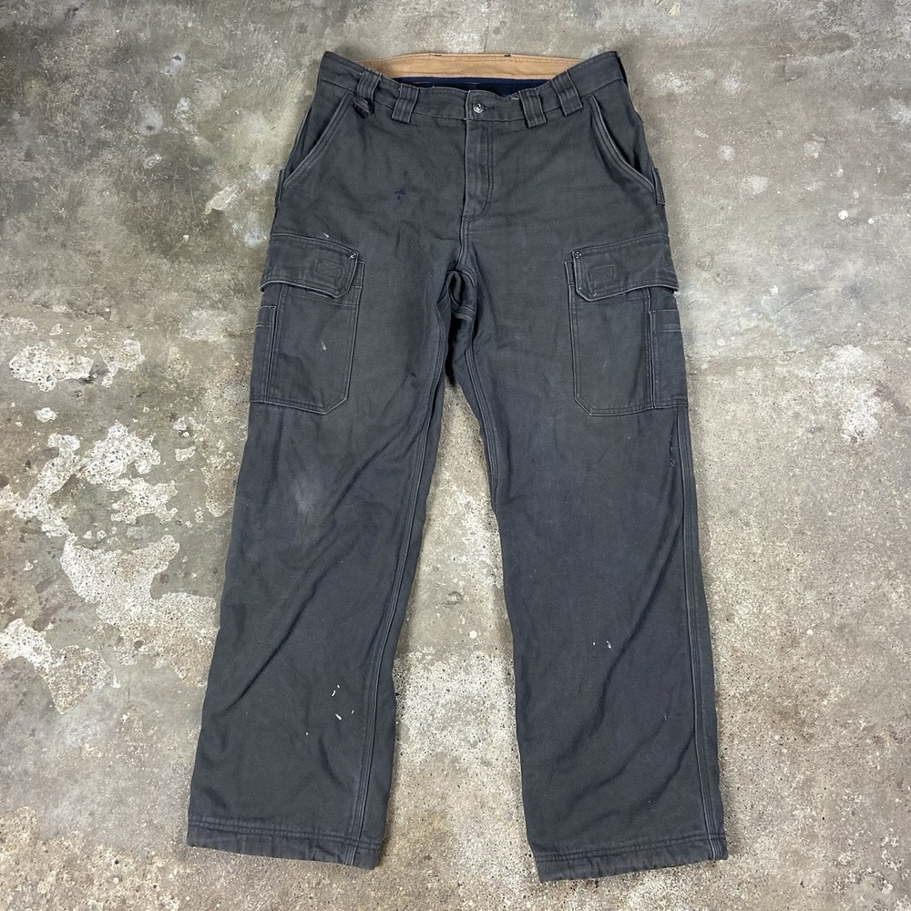 Duluth Trading Co Canvas Cargo Pants Size 34x32 Gray Blanket Lined Workwear